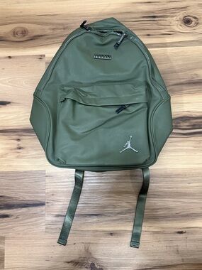Jordan Olive Green Leather-Look Backpack with Silver Jumpman